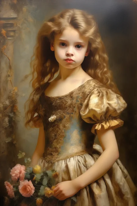 <lora:Sophie Gengembre Anderson Style:1>Sophie Gengembre Anderson Style - A girl in a courtly dress in oil painting style