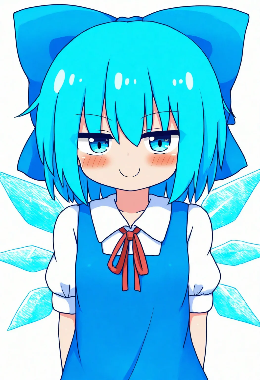 high definition, amazing quality, very aesthetic, best quality, masterpiece, highres, simple background, white background,
<lora:zeke4010_style_NoobAI_v1:1> zeke4010, 1girl, solo, looking at viewer, upper body, cirno, smile,