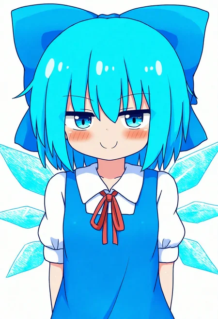 high definition, amazing quality, very aesthetic, best quality, masterpiece, highres, simple background, white background, 
<lora:zeke4010_style_NoobAI_v1:1> zeke4010, 1girl, solo, looking at viewer, upper body, cirno, smile,