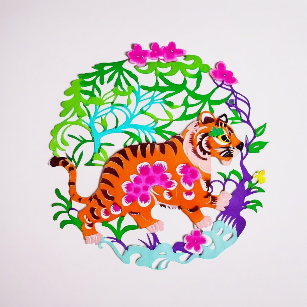 an image of  tiger,trees,solid white background,colorful SP_CN_PPC,paper cutting <lora:0204_paper_cutting-checkpoint-5000:1.0>