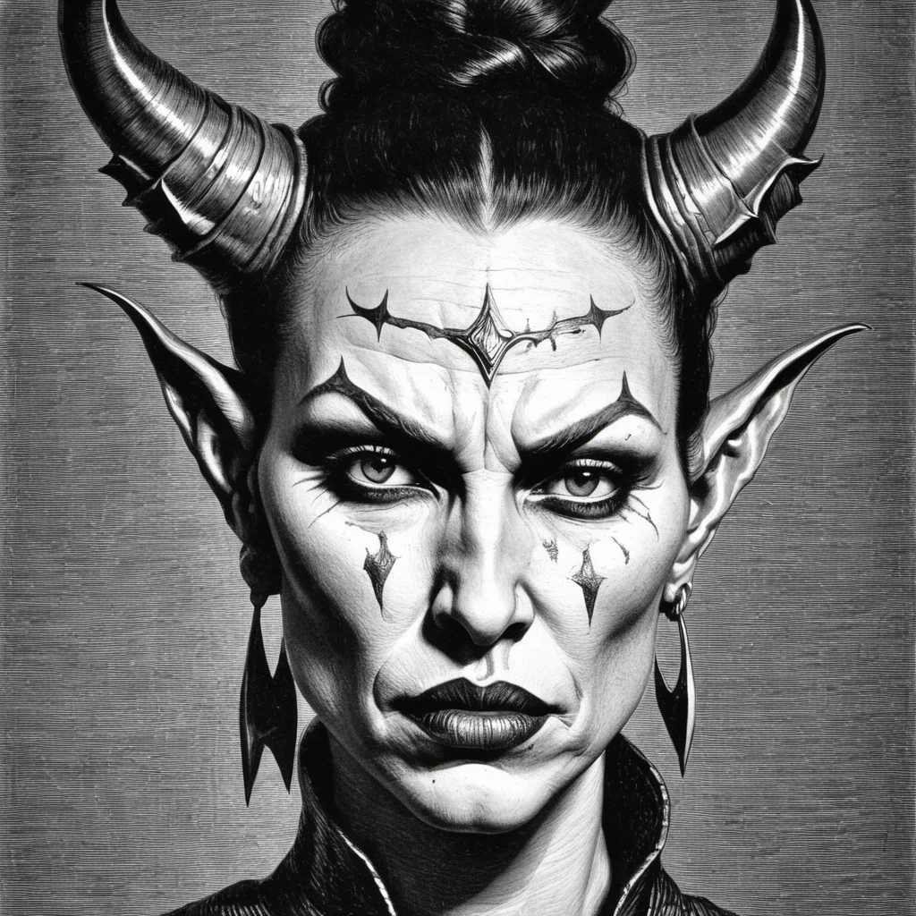 portrait of a demon woman with thick lips and pointy ears,greyscale,monochrome,art by llbreton, <lora:LLBretonXLRecent:0.8>