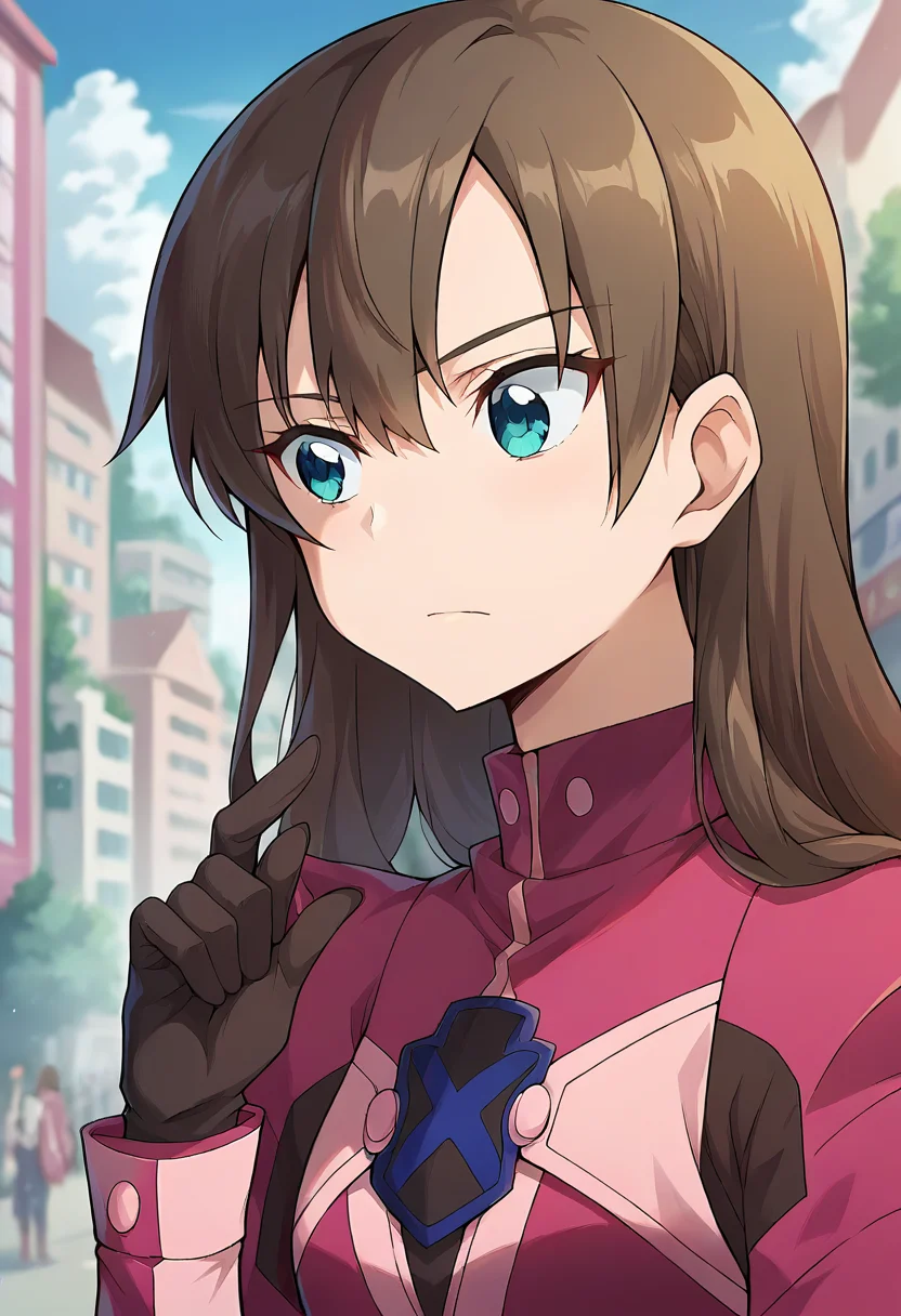 score_9, score_8_up, score_7_up, source_anime, masterpiece, 1girl, ct_h4ruka, pink jacket, pink legwear, black gloves, outdoors, city, upper body, portrait, hand up, depth of field, <lora:Haruka_pony_ct:1>