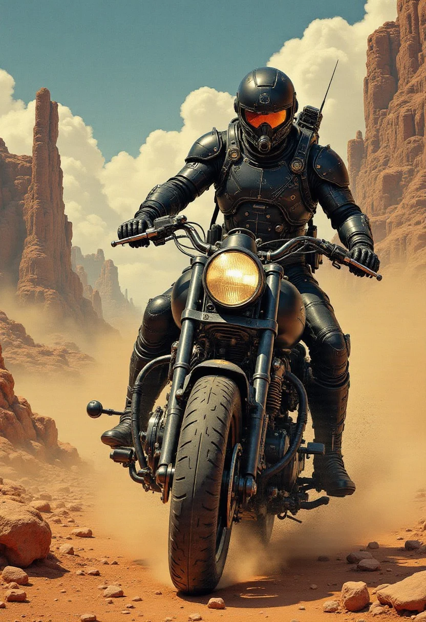 sci-fi motorcycle cowboys on planet x