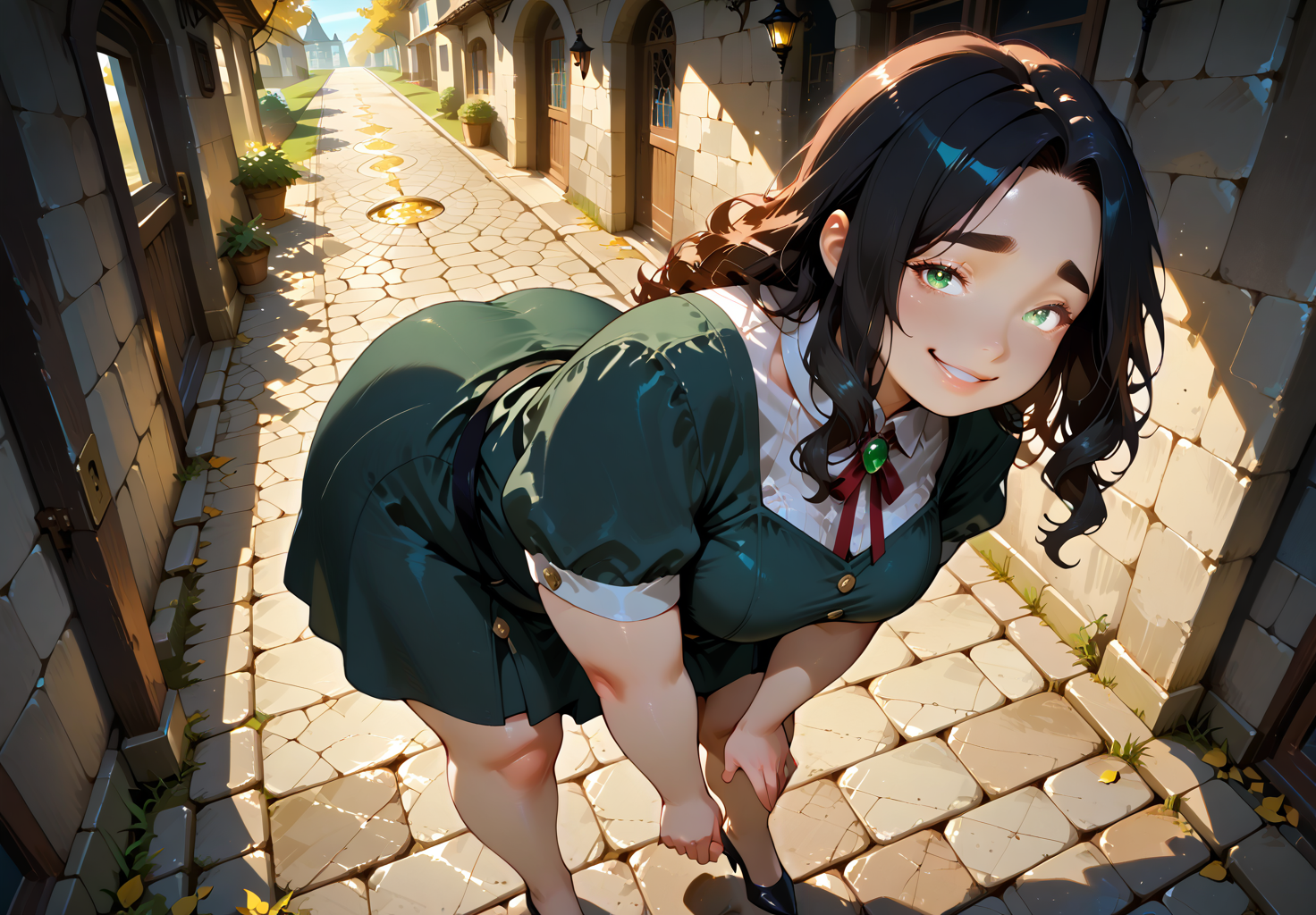 IllusP0s, PonyScores7, source_anime, ah1, IllustriousQual, interesting, exciting, spectacular, wonderful,
BREAK <lora:xl_more_art-full_v1:0.2>, <lora:aesthetic_anime_v1s:0.2>, <lora:EpicF4nta5yXL:0.2>, <lora:detailxl:0.2>, detailxl, <lora:Fant5yP0ny:0.2>, amazing quality, best aesthetic, absurdres, illustration, Volumetric_Lighting, ultra-detailed, very aesthetic, intricate details, best_quality
BREAK ((A sharp snap, and a burst of multicolored particles scatter, each one humming with its own unique tone)),
BREAK Stable_Yogis_PDXL_Positives, AS-Adult, <lora:Complicated fantasy portrait - XL Pony V2.0:0.2>, bad-hands-5, <lora:HDA_Detailer:0.3>, <lora:natsumi_style:0.5>, <lora:by_usakun-pony:0.4>, by usakun, <lora:Akina_Bbw_Style_-_PonyXL:0.2>, AkinBw, (((from below), (from back), medium distance from viewer)),
BREAK 1girl, mature female, (curvy), round-chin, caucasian, <lora:ETO_OC_Illustrius:0.5>, eto_oc, skindentation, (plump), thick thighs, wide hips, busty, voluptuous, <lora:venus body PonyXL:0.3>, <lora:shinyskin2:0.2>, glistening skin, HDA_FatGirlXL,
BREAK ((Grossular Garnet rich emerald green fitted dress with a flared skirt)),
BREAK (curly hair), long hair, (black hair:1.4), (parted hair:1.7), messy hair, kinky curls, <lora:hairdetailpxl:0.2>, hairdetailpxl,
BREAK (half green and brown eyes), (colorful eyes), (multicolored eyes), (downturned eyes:1.4), <lora:expressive eyes:0.2>, expressive eyes, <lora:eyedetailpxl:0.2>, eyedetailpxl, <lora:Eyes_High_Definition:0.2>, EyesHD, (round face:1.2), (thick eyebrows:1.3), (plump face), <lora:Round_face:0.2>, lips,
BREAK ((surprisingly Playful expression, Raised eyebrows, playful smirk, bright eyes)), <lora:Expressive_H:0.2>, Expressiveh, <lora:Emotional_Anime_Expressions_PonyXL_Concept:0.2>, emotional, <lora:Best_Facial_Expression_LoRA_PONY:0.2>, looking at viewer, <lora:Detailed expressive EXEV style -XL Pony V1.0:0.2>, FaceDetail,
BREAK (((A misty autumn morning at Cardiff Castle, with golden leaves scattered on the cobblestone path, the ancient stone walls partially obscured by fog, and the surrounding gardens awash in warm hues, creating a serene and enchanting atmosphere))), <lora:Background Detailer - SDXL:0.8>, 4k, 8k, Ultra HD, Masterpiece, Best quality, Detailed background,