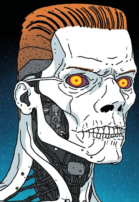 Flat 2D Art, (MS portrait zoomer:1.4), close-up of the terminator, detailed, raw, gritty, grainy texture, abstract geometric gradients, colorful background <lora:zoomer_v3:1>, simple flat color, 2-dimensional, Flat 2D Art Style
