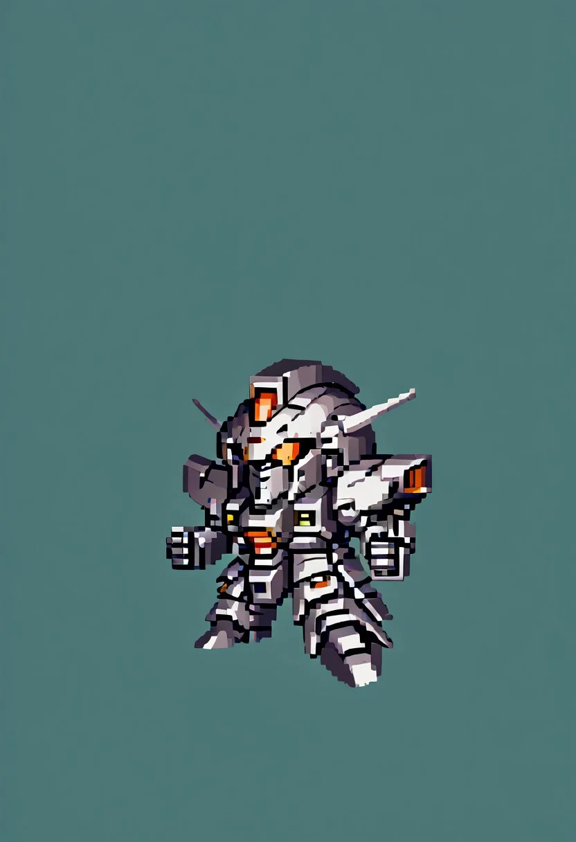 full body view, (black robot colors),chibi, mecha, no humans, robot, full_details, simple background, green background, snes style
