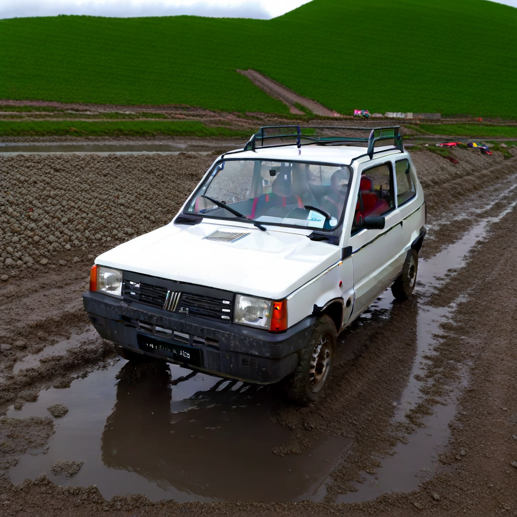 fiat panda, outdoor on mud terrain