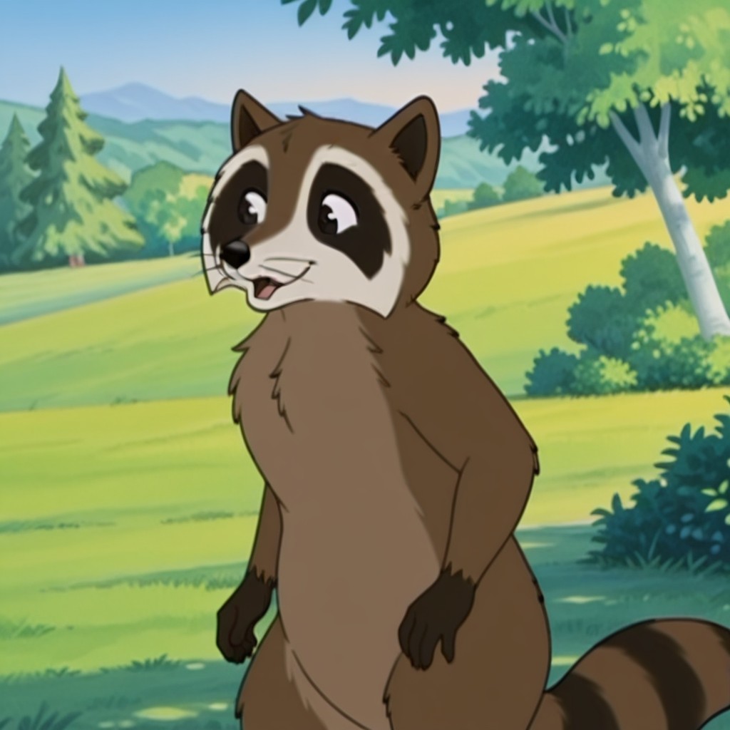 masterpiece, best quality, amazing quality, raccoonfrnklnil, semi-anthro, male raccoon, brown fur, black eyes, whiskers, outside, standing, <lora:08be0af3-4172-48b5-ba43-54d19538c57c:1.0>