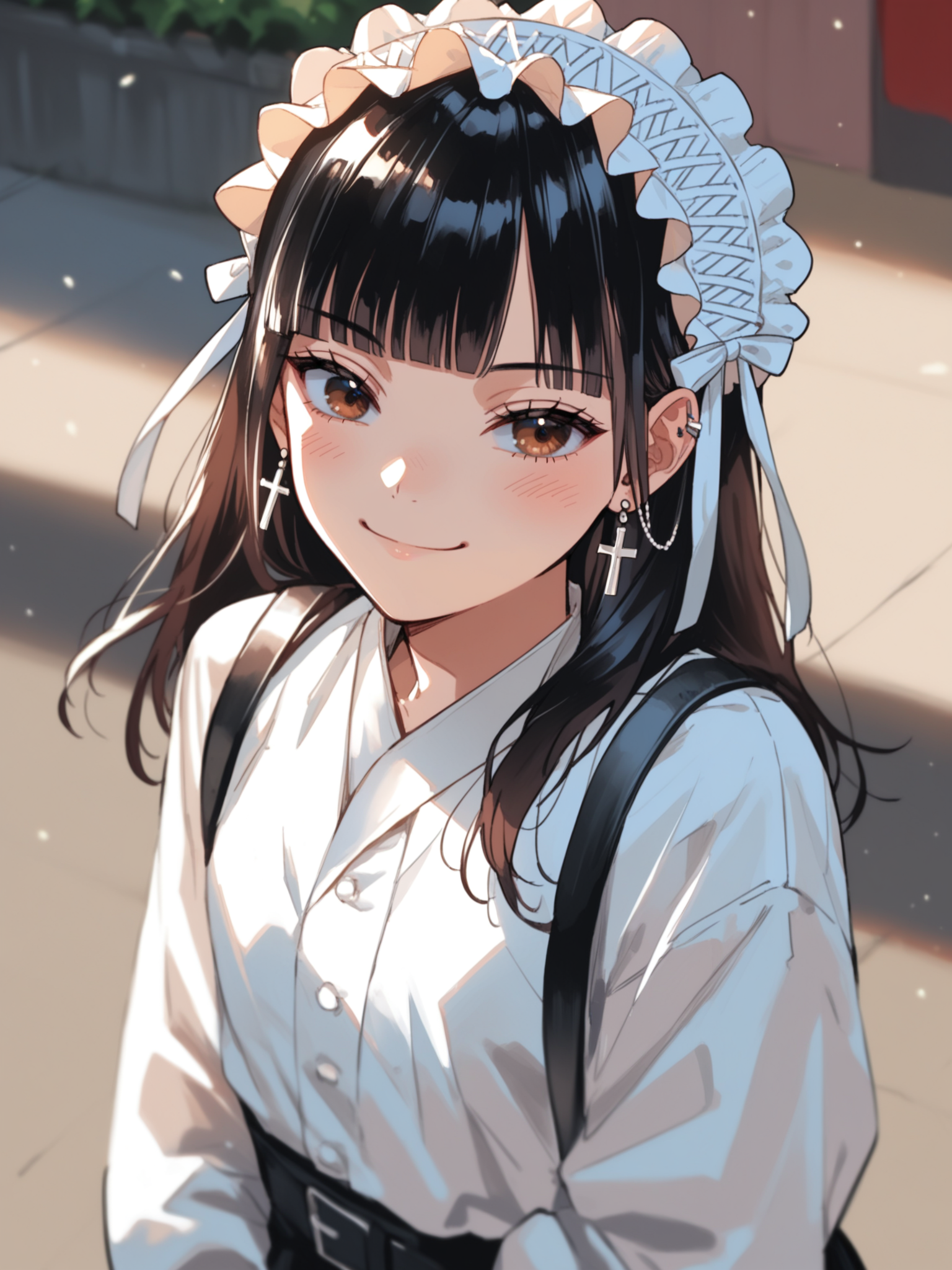 <lora:happy_tentacle-ibararachi-v0.1-000010:1>, ht_ibararachi, frilled hairband, cross earrings, black hair, brown eyes, , smug, outdoors, day cowboy shot, 1girl, (petite:1.2), solo focus, (looking away:1.1), sidelighting, (depth of field:0.8), from above, [(realistic, photorealistic:1.1):(realistic:1.3):22], [(3d:1.2)::10], <lora:LUUNA's Lunas-NijiJourney-SDXL-B2:0.5>, nijijourney, <lora:prgfrg23's Counterfeit-V3.0 Style SDXL_LoRA_Pony Diffusion V6 XL:0.3> <lora:Shed_The_Skin's StS_age_slider_v1_initial_release:-1.2>, score_9, score_8_up, score_7_up, score_6_up, score_5_up, score_4_up