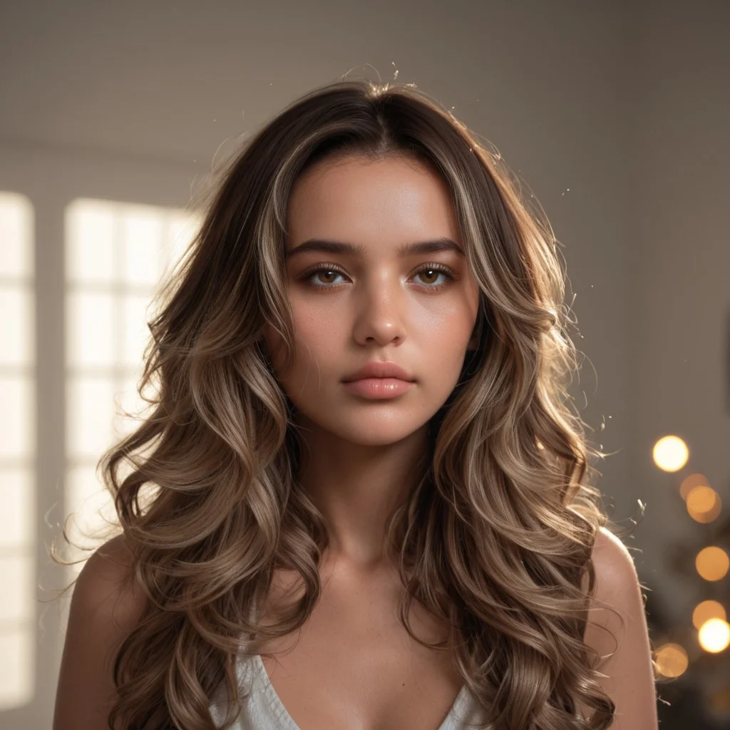 score_9, score_8_up, score_7_up, realistic, raw lighting, detailed, (warm colors, bokeh), score_9, score_8_up, score_7_up, realistic, raw lighting, detailed, (warm colors, bokeh), 18 year old, ((mulatto skin)), (dark brown hair with blonde highlights wavy hair) (light brown_eyes),mcvalensia, portrait, <lora:mcvalensia:1>