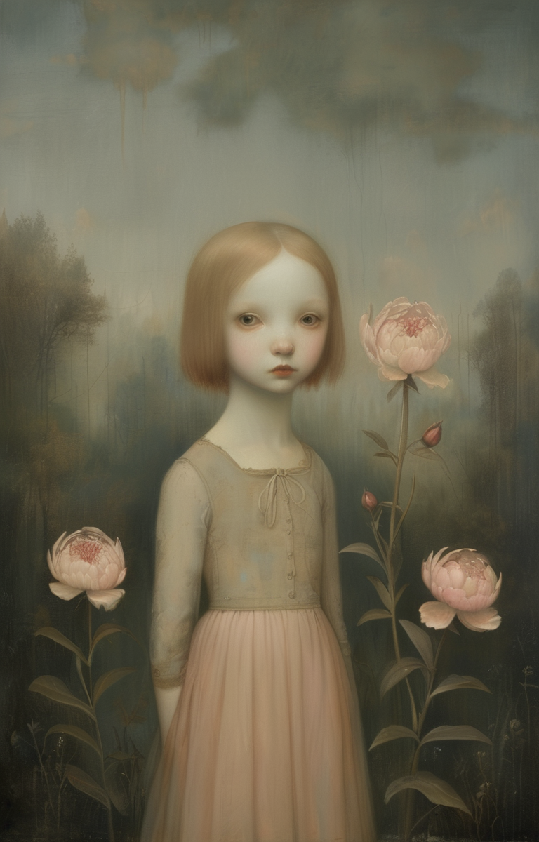 masterpiece,best quality,<lora:tbh278-sdxl:0.9>,illustration,style of  Stephen Mackey, decaying peonies