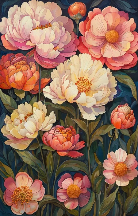 masterpiece,best quality,<lora:tbh256-sdxl:0.9>,illustration,style of Alida Akers decaying peonies
