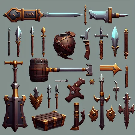 <lora:2dsprite:0.6> 2dsprite character weapons