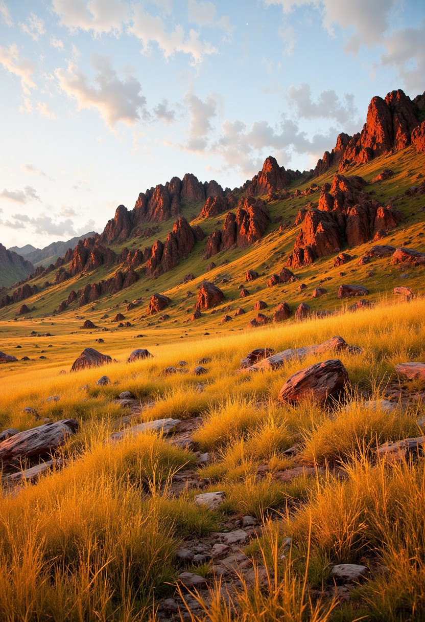 South Dakota Badlands Prairie – Rugged & Vast
"An untouched prairie landscape in South Dakota, where golden grasses meet the rugged formations of the Badlands. The warm evening light casts long shadows over the rolling hills, highlighting the deep ochre and rusty red tones of the rock formations. A soft breeze rustles through the grass, adding movement to the serene and timeless scene."
