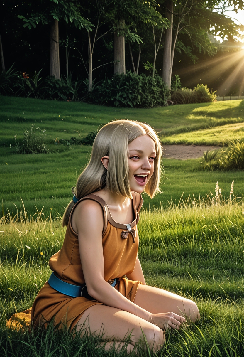 masterpiece, best quality, amazing quality, very aesthetic, absurdres, very awa, (22 year old woman, solo, evangelyne \(wakfu\)) outdoors,GRASS,SUNLIGHT,RIM lighting,, <lora:Liking_Masturbation-000014:1.0> rating_safe<lora:Braces_Only:1> close-up br4c3f4c3, open mouth from side,looking aroused,