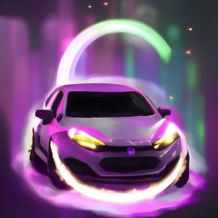 a photo of a car is shown in a circular light with a purple light around it and a circular light behind it, art by carstestv3
