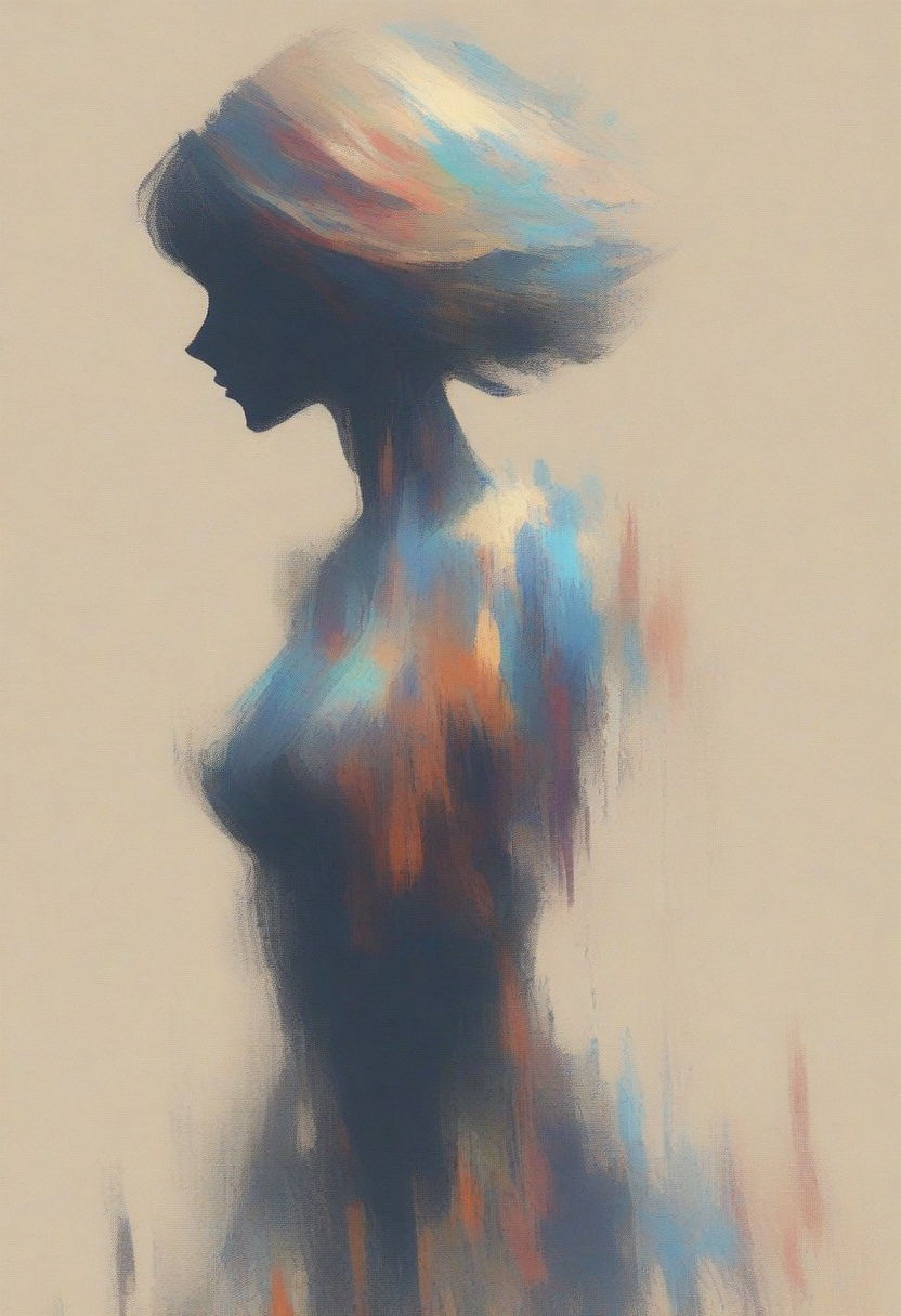 digital painting, impressionist style, bold brush strokes, silhouette, 1girl, simple background