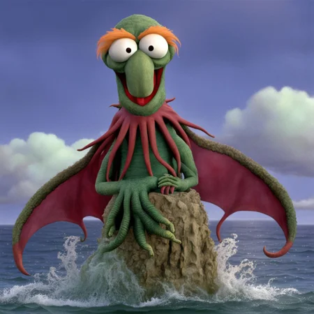 Cthulhu rising from the sea MuppetShow  <lora:SDXL-MuppetShow-Lora-step00002500:1.0>