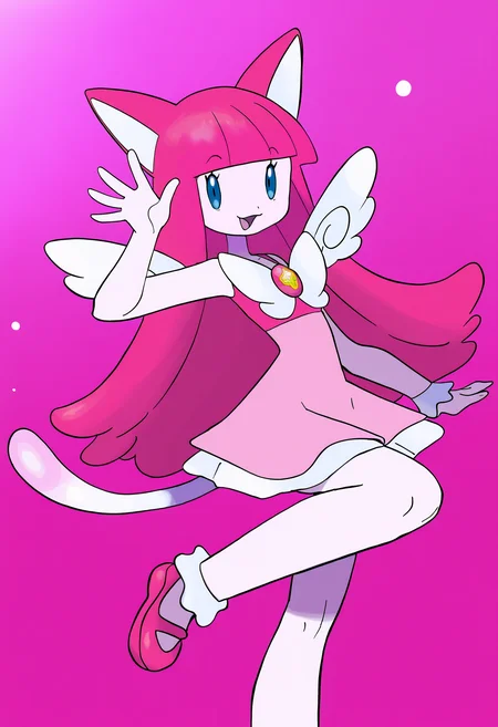 sugimori ken,
best quality, amazing quality, very aesthetic, absurdres,
1girl, angel wings, animal ears, blue eyes, cat ears, cat girl, cat tail, dress, long hair,
looking at viewer, magical girl, pink hair, pink theme, solo, tail, waving, wings, yume kawaii, yume ne, sketch, <lora:KenSugimoriIllustriousLocon_byKonan:1>