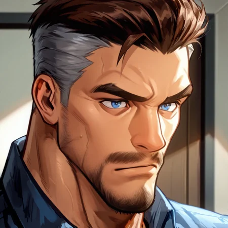 <lora:J._Jonah_Jameson__Marvel-000006:.8> J. Jonah Jameson, Blue eyes, brown hair, gray hair on sides, mustache,
face focus, close-up, 
(very short hair, beard, bara, mature, facial hair, stubble, beard, full beard, sideburn, beard, a lot of beard, ), facial hair,male focus, muscular male, muscular male, bara, mature,  bara, mature, aixiwuganda_(20222192), very awa, masterpiece, best quality, absurdres, newest, perfect quality, detailed background, intricate details,
<lora:slider_Body Type_alpha1.0_rank4_noxattn_last:3><lora:style_Anime Summer Days 2 Style SDXL_LoRA_Pony Diffusion V6 XL:.6><lora:slider_cfg_scale_boost:.7><lora:Artist6p:.55>, Artist6p, Artist04p,<lora:slider_il_brightness_slider_d1:-1><lora:slider_il_contrast_slider_d1:-1><lora:slider_DarkSlider1.2_alpha1.0_rank16_full_300steps:-.6>