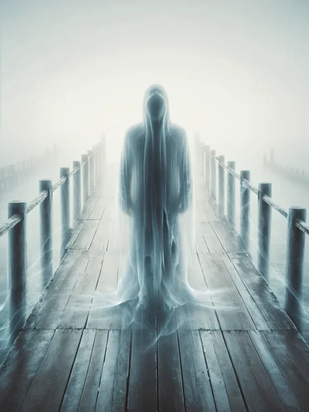 ais-ghostly cloaked figure standing at the end of a misty pier, staring into the ocean <lora:Ghostly_Style_SDXL:1>