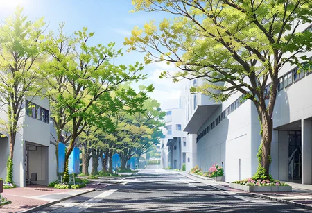 anime artwork masterpiece, best quality, very aesthetic, absurdres,
osakageidai, tree, scenery, outdoors, building, day, sky, road, blue sky
<lora:osaka_geidai_SDXL_V1:1> . anime style, key visual, vibrant, studio anime, highly detailed