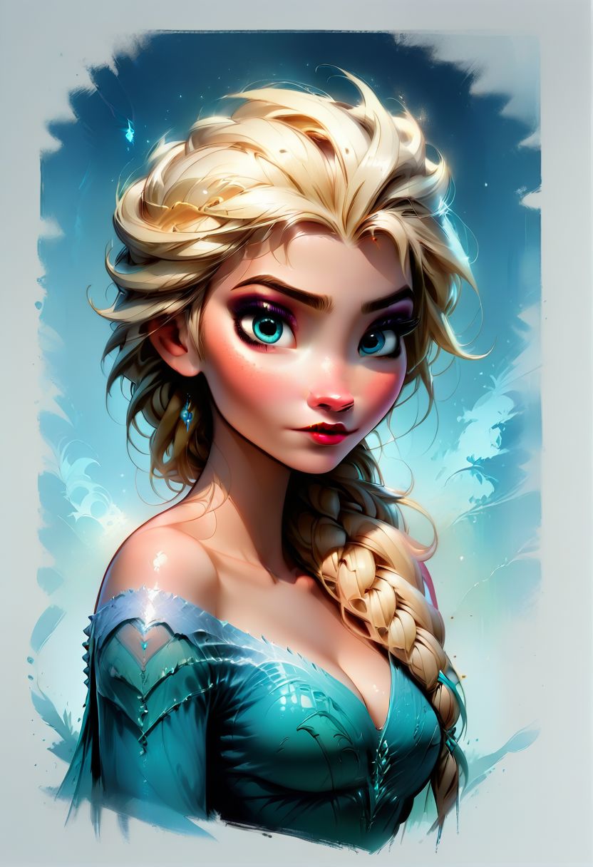 Faded Headshot, faded bottom, faded edges ,score_9,score_8_up,score_7_up,score_6_up,score_5_up, rating_safe,
1girl, Elsa, Disney, \(Frozen\)/,(ultra HD quality details), blue eyes, blonde hair, single braid, single braid over shoulder,
blue dress, bare shoulders, long sleeves, bare shoulder, cleavage,
beautiful, centered, looking at the camera, approaching perfection, dynamic, moonlight, highly detailed, watercolor painting, artstation, concept art, smooth, sharp focus, illustration, portrait, close up
medium breasts,