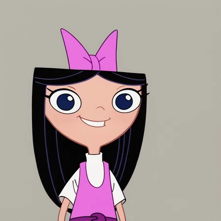 score_9, score_8_up, score_7_up BREAK IsaPF, 1girl, long black hair, dark blue eyes, pink bow, sleeveless pink dress, purple belt, round purple buckle, short-sleeved white shirt, cartoon, source_cartoon, smiling at viewer, face view, face closeup,