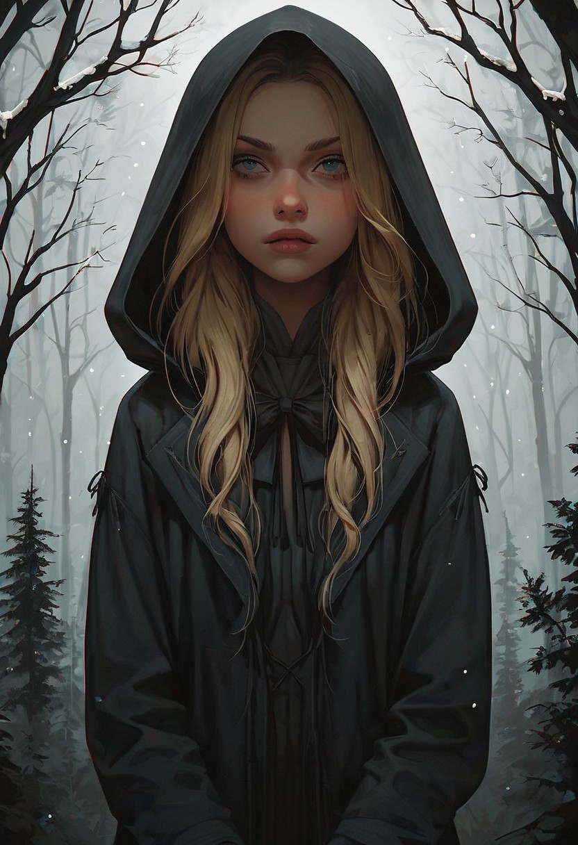 score_9, score_8_up, score_7_up, zPDXL2, girl, hot, blonde, long woven hair, archer, in snowy forest, snowing, carrying a bow, complex bow, complex clothing, warm clothing, hood, skinny, cute, perfect body, lean body, volumetric lighting, reflection, refraction, ambient occlusion, deep cold forest, action shot, cowboy shot, attention to detail, godrays
