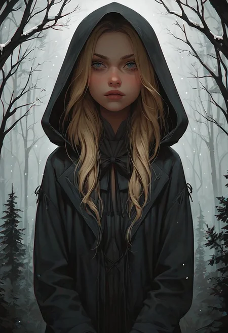 score_9, score_8_up, score_7_up, zPDXL2, girl, hot, blonde, long woven hair, archer, in snowy forest, snowing, carrying a bow, complex bow, complex clothing, warm clothing, hood, skinny, cute, perfect body, lean body, volumetric lighting, reflection, refraction, ambient occlusion, deep cold forest, action shot, cowboy shot, attention to detail, godrays