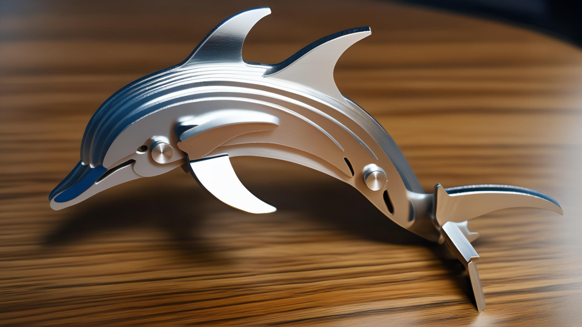 <lora:splicingtoycd_xl-000012:0.8>,a plane style steel dolphin made of splicingtoycd_xl on wooden desktop,three-dimensional puzzle,simple-structured,detailed,hi-res photo,chinese zodiac,no humans,silver theme,close-up,indoors,living room,simple background, emotional,harmonious,high budget,moody,epic,gorgeous,perfect lighting,realistic,photorealistic,photographic,photo (medium),real,moody lighting,volumetric lighting,reality ray tracing,8K,HDR,UHD,masterpiece,best quality,highly detailed,high resolution,finely detail,extremely detailed,ultra detailed,wallpaper