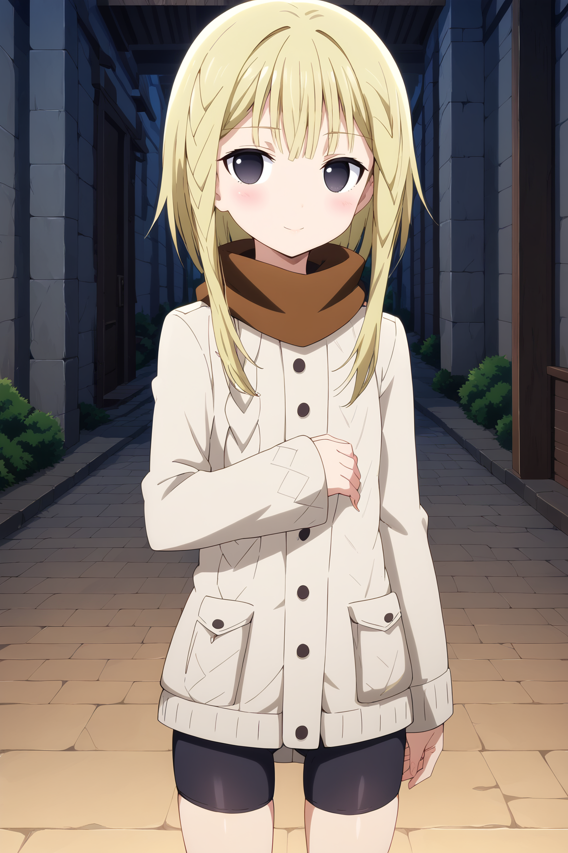 score_9, score_8_up, score_7_up, source anime, prefect lighting, very aesthetic, BREAK, anime screencap, anime coloring,
<lora:senju_kayo_v1-pony6:0.9>, 1girl, senju kayo, black bullet, blonde hair, twin braids, long hair, blank eyes, black eyes, flat chest, kayoout, scarf, sweater, bike shorts, 
BREAK, light smile, blush, looking at viewer, cowboy shot, 
BREAK,