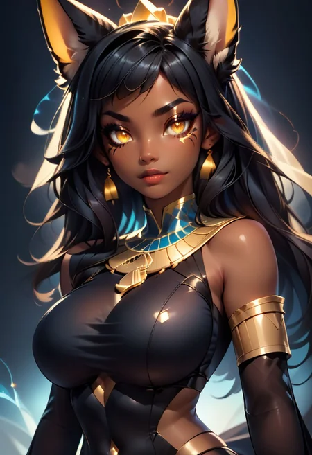 score_9, score_8_up, score_7_up, score_6_up, score_5_up, score_4_up score_9,score_8_up, digital art, realistic 3D illustration,
BREAK,
AnubisCitronOC, dark skin, black hair, yellow eyes, black suit,
BREAK,
upper body, glowing eyes,
subsurface scattering, soft lighting, contemplative expression, dark background, subtle makeup, high-resolution, detailed texture, emotional depth, dramatic mood, serene atmosphere, cinematic lighting. perfectly round breasts, big breasts, firm breasts, SkinHairDetail, eye contact, looking at viewer, cowboy shot,