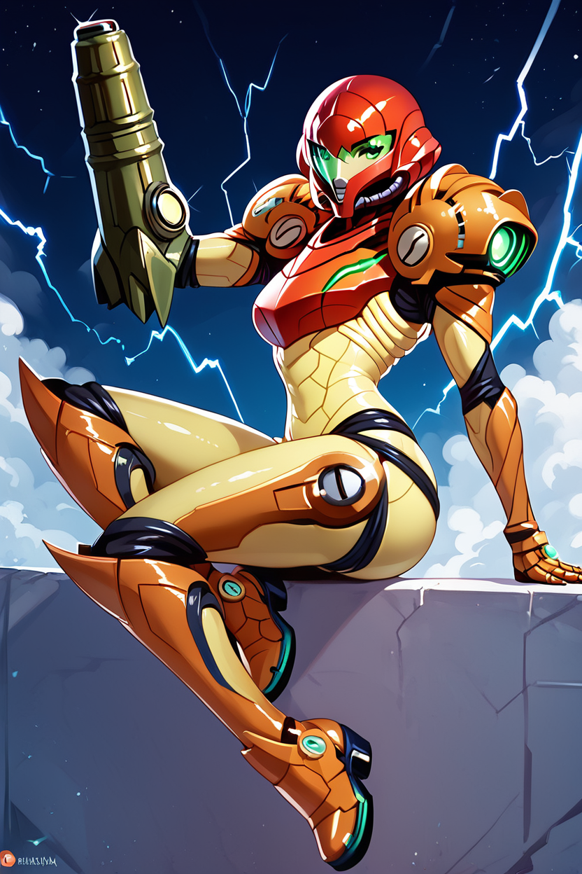 score_9, score_8_up, score_8, medium breasts, (curvy),   ,,, , ,,, zzSamus, varia suit, arm cannon, shoulder armor, pauldrons, armor, neon trim,  visor (armor), full armor,  <lora:SamusVariaSuit_PDXL:1.0>,     dynamic pose, side view, lightning, ass,  ,,,, BREAK, ,,, smile, looking at viewer, blush, blurry, couch, sitting, ,,, shiny skin, <lora:ProAnime_PDXL_v1:0.7>, ,,, embedding:zPDXL, Expressiveh, <lora:SDXLFaeTastic2400:0.5>, <lora:Expressive_H-000001:0.4>,