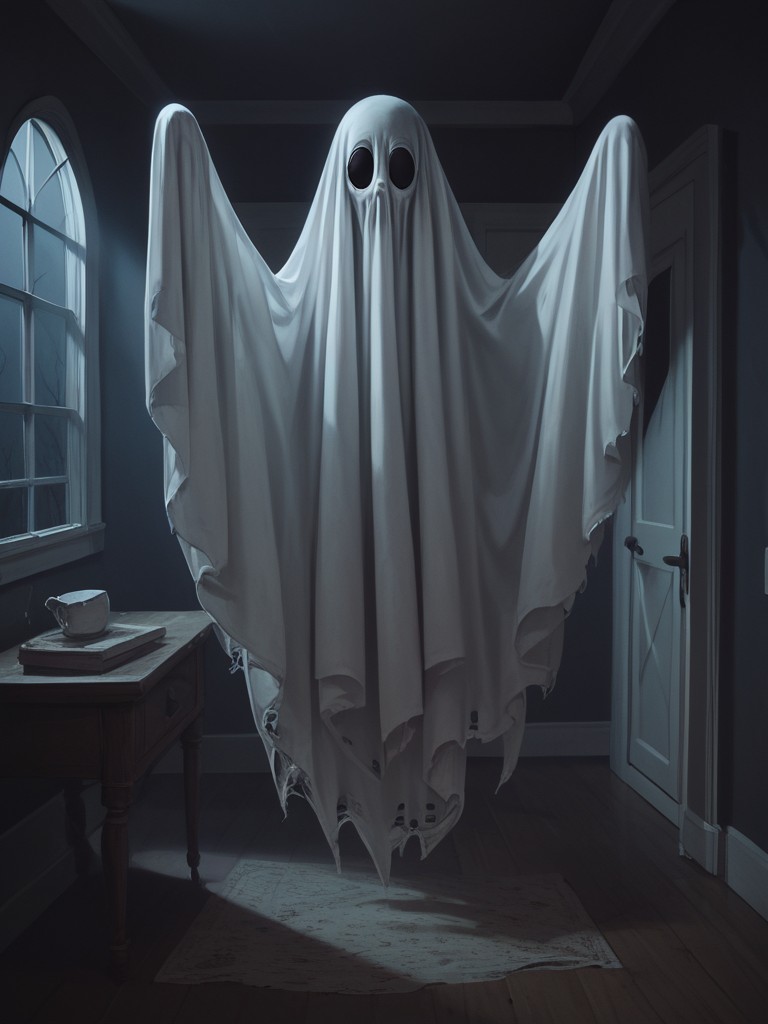 score_9, score_8_up, score_7_up,horror, creepy, nightmare, scary, very detailed, white ghost in the background, no  mouth, indoors, night, arms, old manor, looking at viewer, black eyes, flying<lora:white_ghost:1>