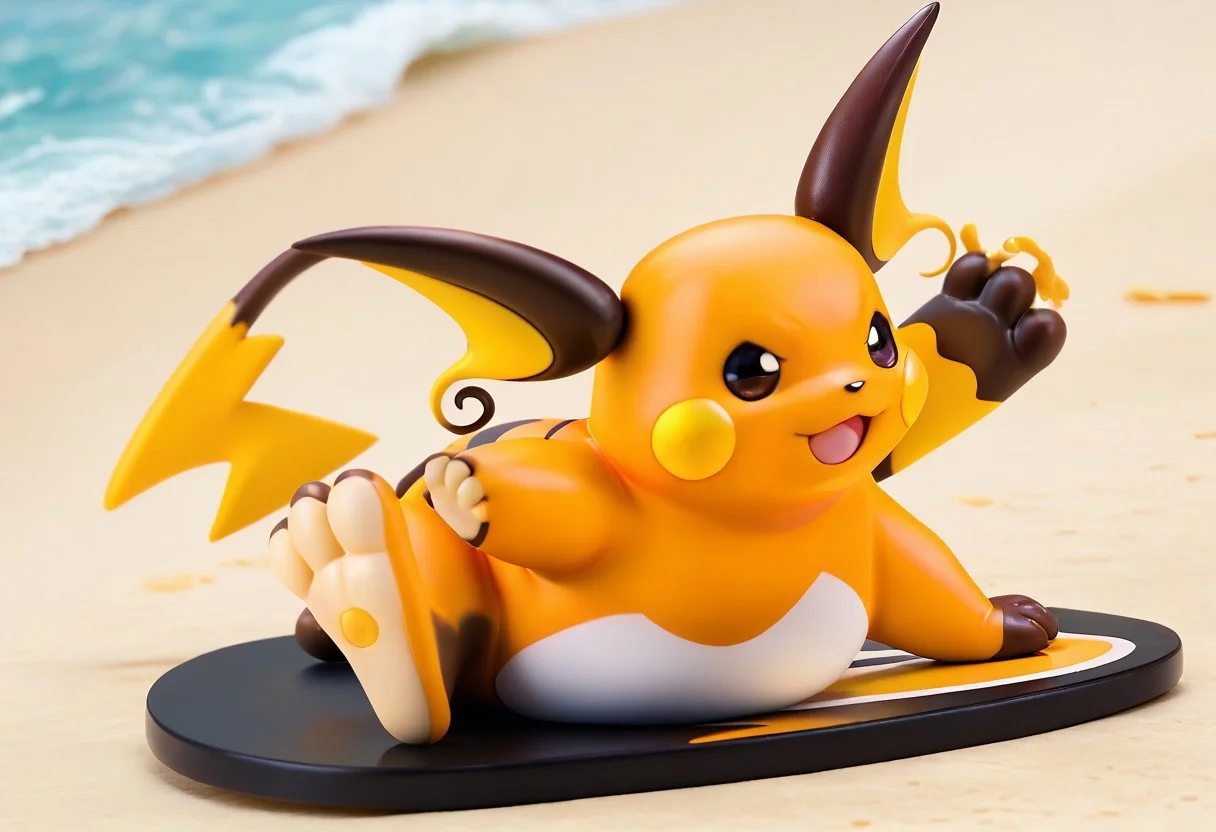 score_9, score_7_up, source_furry, rating_safe, solo, <lora:POKEMON_RAICHU_r1:1> raichu, pokemon, brown toes, brown feet, tan soles, pokemon (creature), 3 toes, foot focus, feet style, foot style, water, surfing, feet on surfboard, wet on feet, close-up