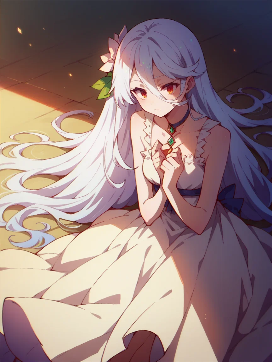score_9, score_8_up, score_7_up, score_6_up, score_5_up, <lora:NGNLXLP:1> ngnl, 1girl, long hair, white hair, dress