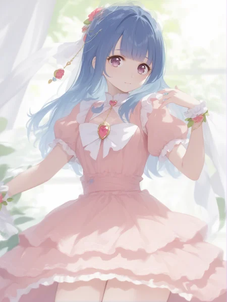 score_9, score_8_up, score_7_up, best quality, masterpiece, 4k, uncensored, perfect lighting, very aesthetic, anime BREAK,
1girl wearing an (idol dress), <lora:idol_dress-PD-1.0:1>,
pink dress, nyong_nyong,
blue hair Curtain Bangs,
zen garden,
long shot, pose