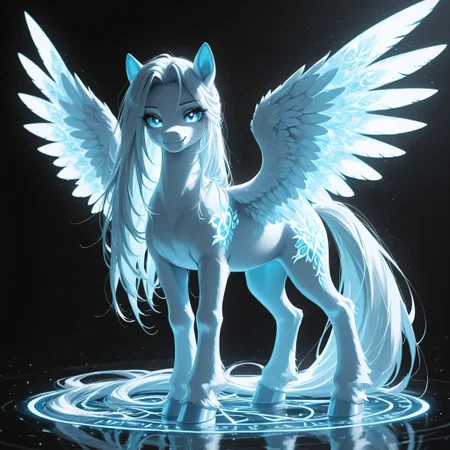 score_9_up, score_8_up, solo, pony, mlp, Ellenai, Sephiroth (pony:1.4), ( wings made of Light:1.4), ( fur made of light:1.4), (long hair made of light:1.5), glowing blue eyes, full body,
She is in a dimension of colors and light, she herself is depicted as an infinitely powerful goddess of light in all her splendor, she uses her power and radiates divinity,
smile, She looks at the viewer, <lora:Light_path:1>, <lora:GraphiteSketch_v3_Buns:0.55> gr4ph1t3v3, sketch,, masterpiece, best quality, amazing quality