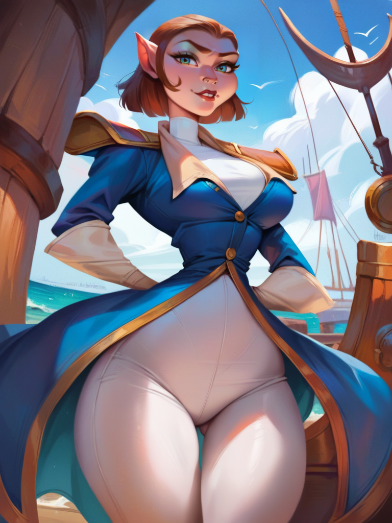 score_9, score_8_up, score_7_up, score_6_up, 1girl, blue jacket, coat, white pants, thigh boots, epaulettes, elbow gloves, curvy, big breasts, narrow waist, wide hips, thick thighs, looking at viewer, dynamic angle, cowboy shot, sexy, forest, disney, realistic, realism, pixar, ship, sea, cute pose, open clothes, 
 <lora:CaptainAmeliaXLP_Character:1> AmeliaCapXLP