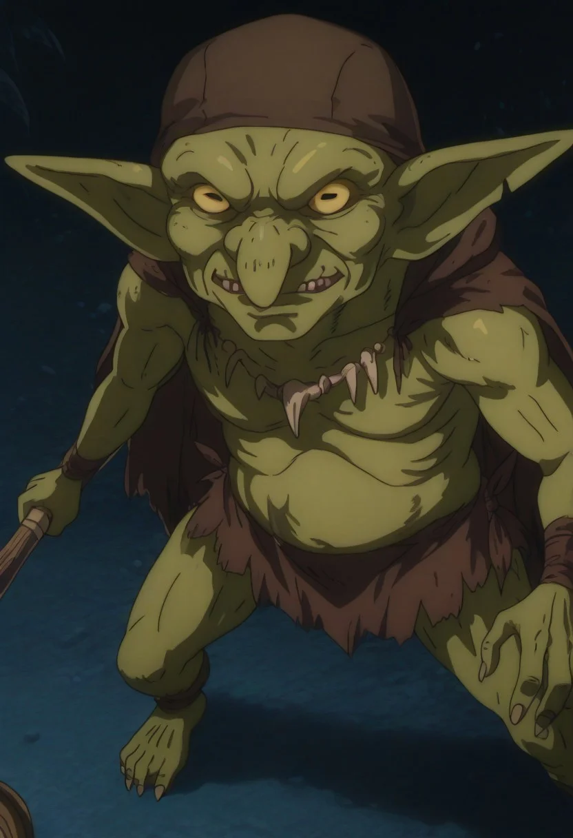 score_9, score_8_up, score_7_up, source_anime, anime screencap, Solo, anime, (Background: fantasy), Fantasy, solo, 1man, HD, Perfect-Details, perfect details, official art, HD, professional, anime, Goblin, Ragged, full body, tribal, goblin shaman, (elderly, skinny, frail, bony, wrinkly), voodoo, gaunt, dark green-gray skin, dark black tattered hood, rag cloak, bone necklace, shaman staff, Dark, Edgy, dramatic, epic, evil, ominous, emaciated