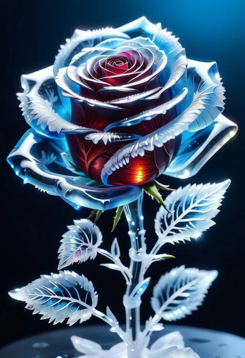 a Rose made out of Jed-Blmicry, <lora:BioIceCrystalStyle-000006:0.7>, masterpiece, full of details,