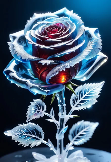 a Rose made out of Jed-Blmicry, <lora:BioIceCrystalStyle-000006:0.7>, masterpiece, full of details,