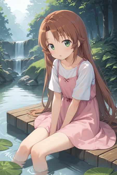 score_9, score_8_up, score_7_up, BREAK
1girl, koshigaya komari, shirt, pink dress, outdoors, pond, sitting, soaking feet, solo, water, BREAK
<lora:add-detail-xl:1>, <lora:PerfectEyesXL:0.3>, <lora:CinematicStyle_v1:0.5>, <lora:t0nym0r3XLP:0.7>, <lora:Komari_pdxl_v1.0:0.95>