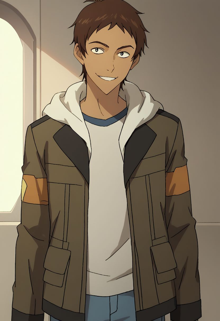 score_9, score_8_up, score_7_up, source_anime, highly detailed, 
lance, 1boy, solo, male focus, brown hair, dark skin, jacket, dark-skinned male, pants, hood, smile, denim, hoodie, upper body,
indoor, sci-fi,
