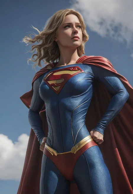 half-length,1girl,(Perfect figure,be tall and slim),solo,standing,(outdoor:1),sky,Focus on the face,Beautiful face,Detailed delicate young face,supergirl, (Super girl suit:1.5),Jumpsuit,(huge breasts,Big tits,Big breasts:1.3),thigh gap,camel toe
realistic style,vivid picture,masterpiece, (best quality:1.2),ultra-detailed,realistic,High definition,High quality,Cinematic Light,Ray tracing,ultra high res,UHD,(photorealistic:1.5),intricate details,detailed texture,finely detailed,High quality shadow
, DV_Kawai_Vicious,