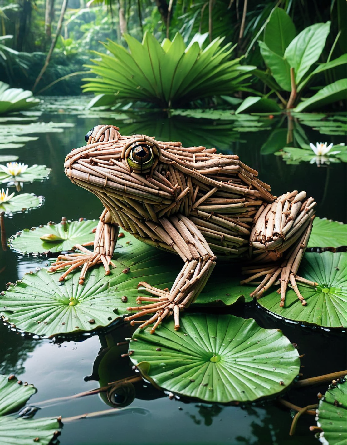 ais-stcks frog on a lily pad in a rainforest <lora:ais-stcks-sdxl:1>