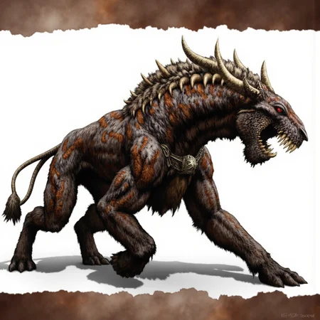 first person pov, 3D01S, simple background atmospheric and powerful dark fantasy, natural organic and first person pov of a
a ferocious, quadrupedal beast with a hulking, sinewy frame that looks like a blend between a lion, hyena, and prehistoric predator. Its body is covered in patchy, coarse fur, mottled with scar-like markings, and stretched taut over prominent muscles, giving it a grotesque, rugged appearance. Its elongated, almost grotesquely horse-like head sports a maw filled with oversized, jagged teeth that look designed for rending flesh, and its lips are pulled back in a perpetual snarl, exposing yellowed fangs. The creature’s glowing red eyes smolder with malevolent intelligence, constantly scanning its surroundings for prey.
Its legs are stocky and end in cloven hooves, giving it a thunderous gallop, but its agility is uncanny for a creature of its bulk. The tail is long, sinewy, and whip-like, ending in a tuft of matted fur, adding to its predatory nature. Razor-sharp, bone-like ridges protrude slightly from its back, reinforcing the impression that this is a creature designed purely for combat and survival. It exudes a feral, almost supernatural aura, combining the ferocity of a predator with the calculated cunning of an apex hunter, a true monster of ancient nightmares.
UHD letterboxed game trailer frame chromatic aberration dark atmosphere sharp masterpiece with a focus on the character, elden ring style, dark atmosphere, chromatic aberration