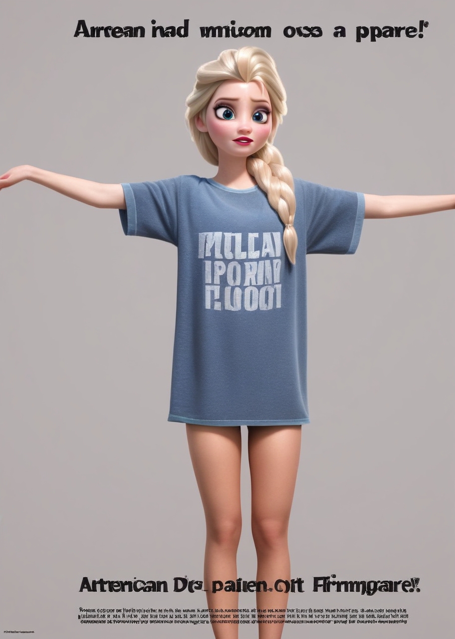 princess Elsa,, <lora:princess_pony_v1:0.6> 1girl shirt <lora:AA_Ads_Only:.9> 445l34z3advert, english text, american apparel, 445l34z3, american apparel,, score_9, score_8_up, score_7_up, score_6, score_5, score_4,