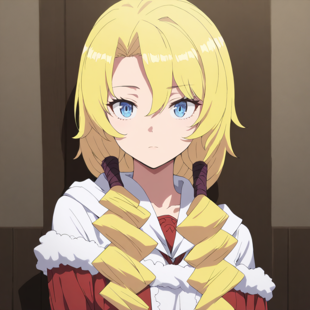 1girl,solo,looking at viewer,upper_body,portrait,masterpiece,high score,great score,absurdres,red dress,<lora:Lashara_tmwg ag4o v1:1> lashara_tmwg, blonde hair, blue eyes,